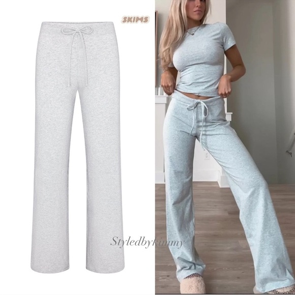 SKIMS COTTON JERSEY STRAIGHT LEG PANT Medium M Light Heather Grey NWT New